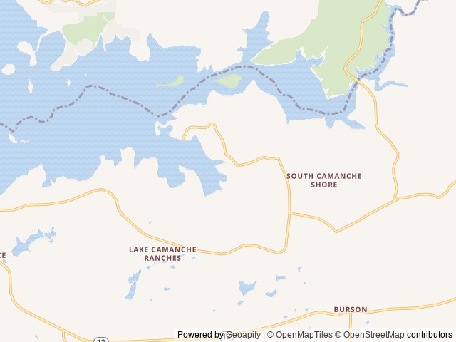 Map of Lake Camanche South Shore location at Wallace, CA, United States