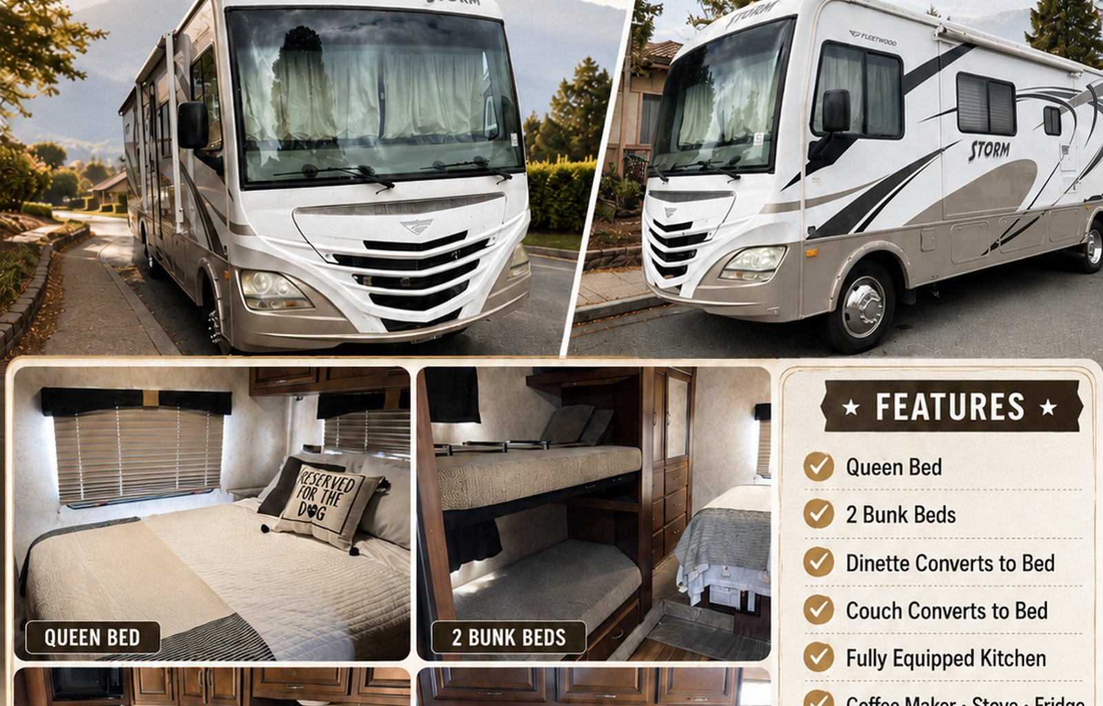 Spacious & Fully Equipped Class A RV – Sleeps 8