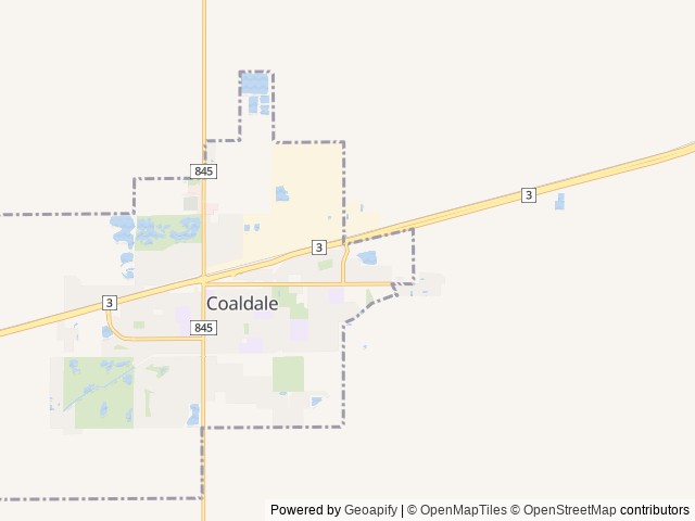 Map of Owl's Nest Campground location at Coaldale, AB, Canada