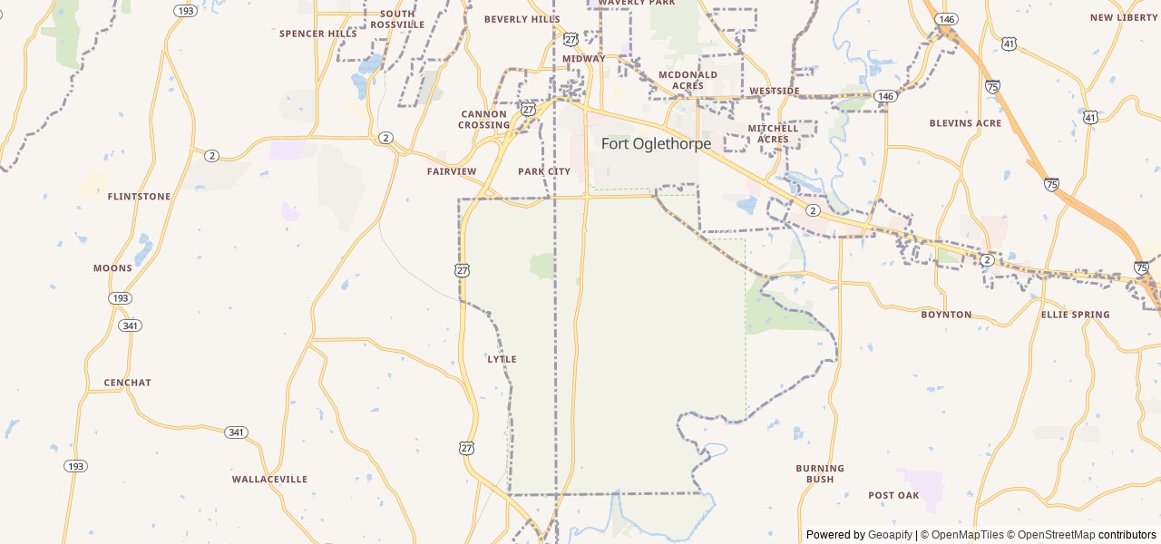 Map of Chickamauga Battlefield Group Campground location at Fort Oglethorpe, GA, United States