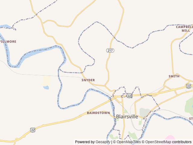 Map of Rock Creek at Blairsville location at Blairsville, PA, United States