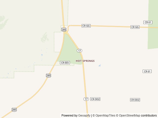 Map of Joyful Journey Hot Springs location at Moffat, CO, United States