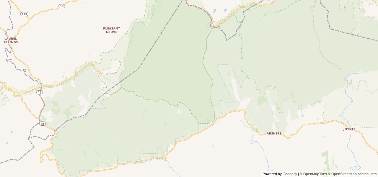 Map of Basin Cove Backcountry Camping location at Laurel Springs , NC, United States