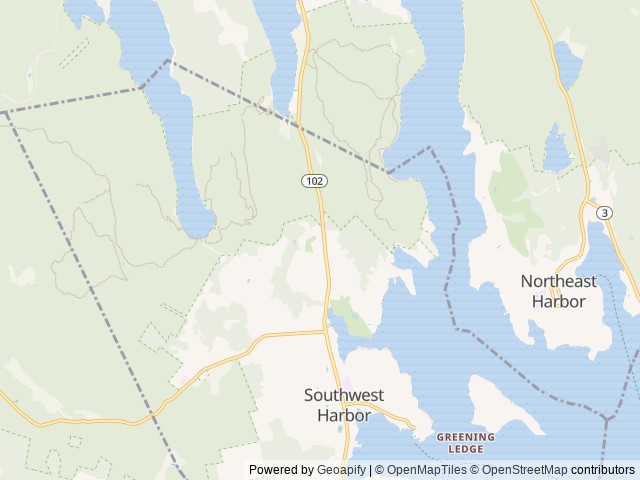 Map of Smugglers Den Campground location at Southwest Harbor, ME, United States