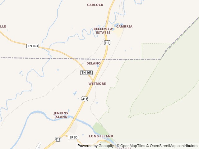 Map of The Road Less Traveled RV Park location at Delano, TN, United States