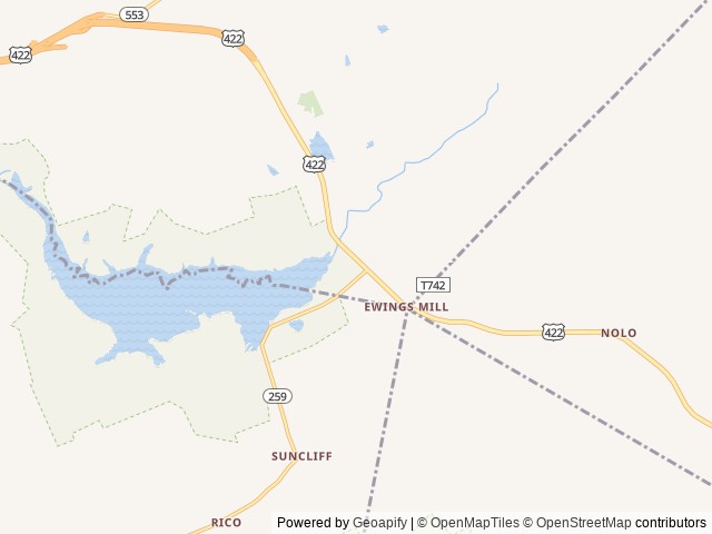 Map of Yellow Creek Campground location at Penn Run, PA, United States