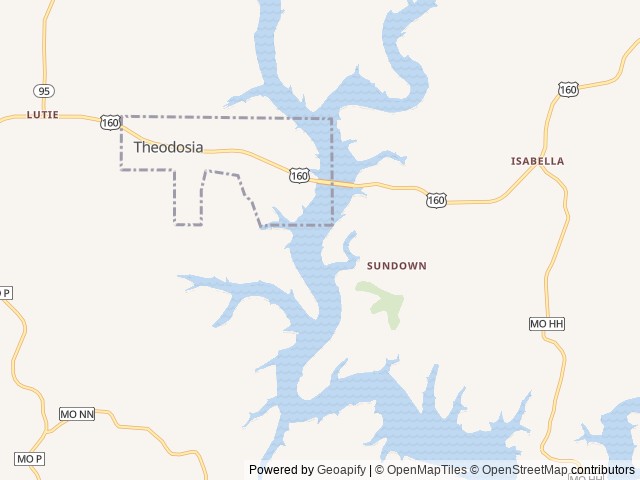 Map of Theodosia Park location at Theodosia, MO, United States