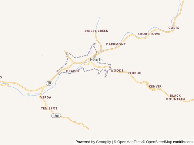Map of South Evarts Campground - Black Mountain Offroad Adventure Area location at Evarts, KY, United States
