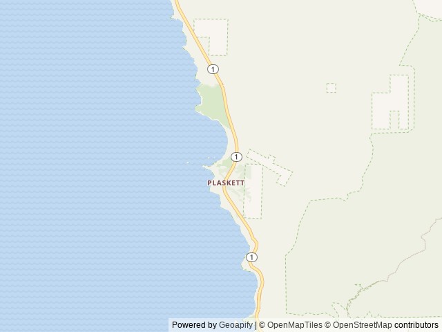 Map of Plaskett Creek Campground location at Big Sur, CA, United States