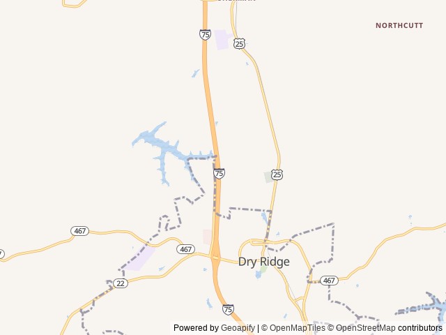 Map of Camper Village RV Park, Dry Ridge Kentucky location at Williamstown, KY, United States