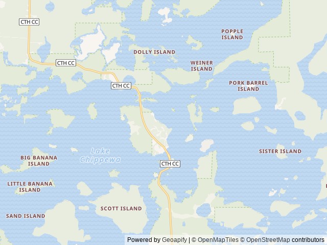 Map of Lake Chippewa Campground location at Hayward, WI, United States