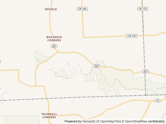 Map of Pinecreek Campground location at Newfield, NY, United States
