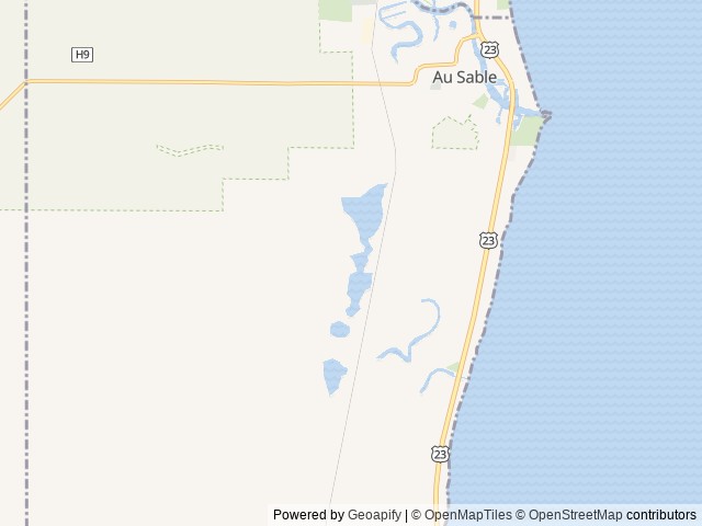 Map of Oscoda KOA Campground location at Oscoda, MI, United States