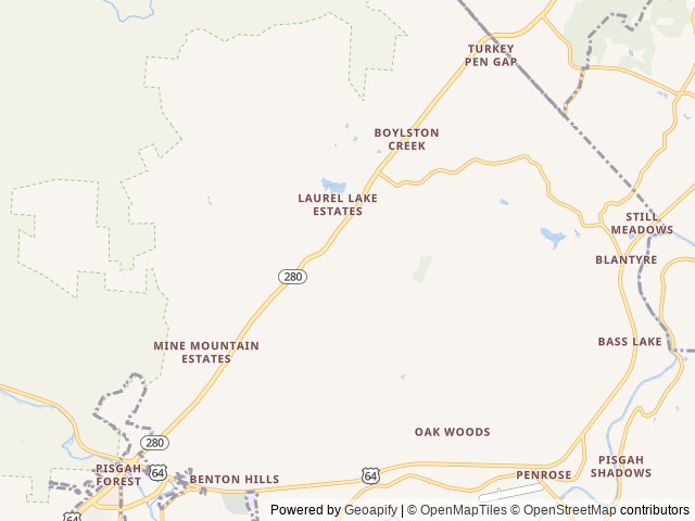 Map of Boylston Creek RV Park and Cabins location at Pisgah Forest, NC, United States