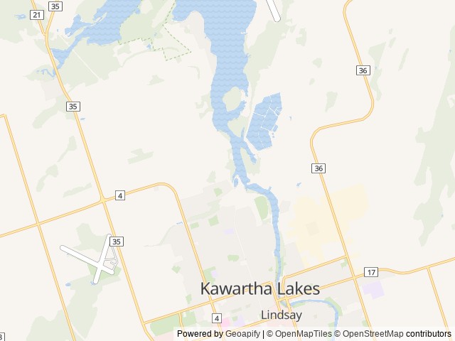 Map of Cedar Valley Cottage Resort location at Lindsay, ON, Canada