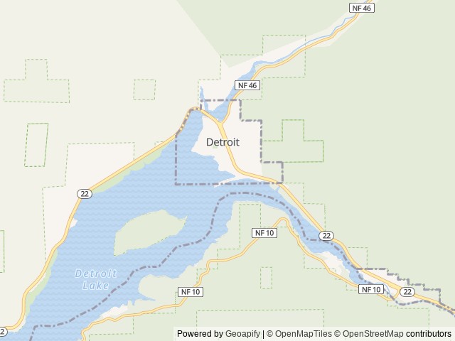 Map of North Santiam State Recreation Area location at Detroit, OR, United States