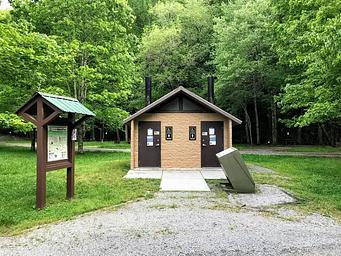 Vault toilet in campground