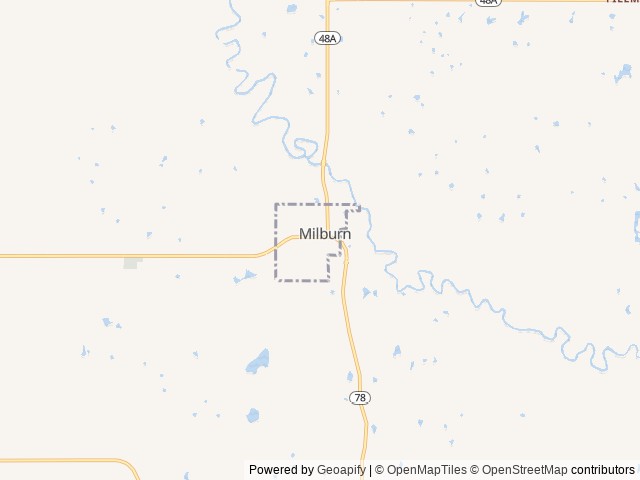 Map of Blue River RV Park location at Milburn, OK, United States
