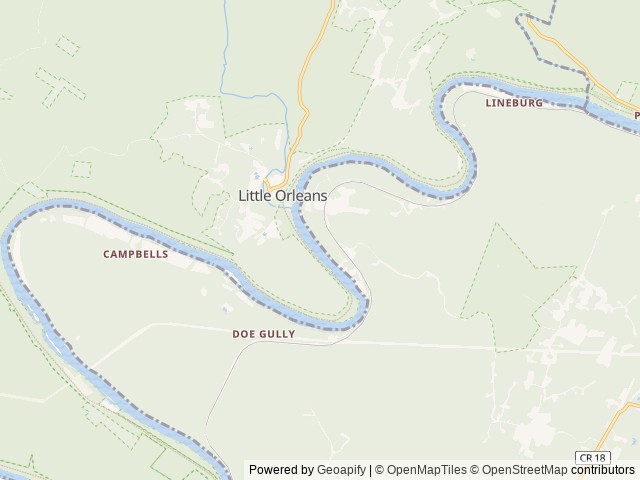 Map of Fifteen Mile Creek Campsite location at Williamsport, MD, United States