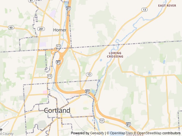 Map of Cortland Country Music Park and Campground location at Cortland, NY, United States