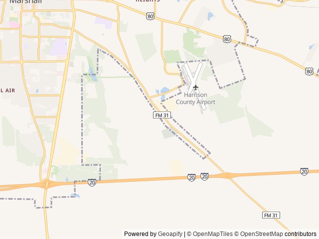 Map of Marshall RV Park location at Marshall, TX, United States