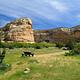 A stunning scene of rock cliffs taken from a campsite at Echo Park Campground
