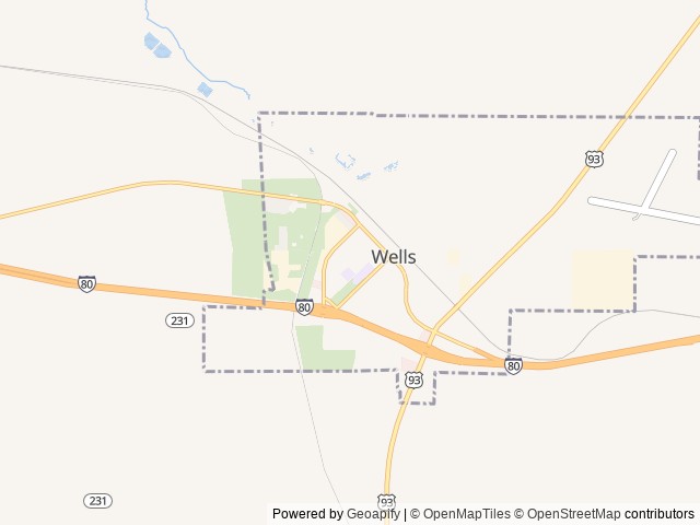 Map of Angel Creek location at Wells, NV, United States