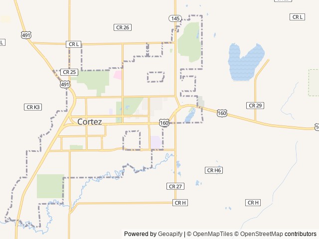 Map of La Mesa RV Park location at Cortez, CO, United States