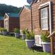 Clear photo of multiple rental cabins in a row on grassy site — directly illustrates the property's cabin accommodations (file is from the site's cabins section).