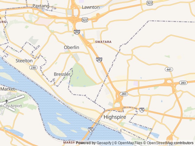Map of Harrisburg East Campground location at Harrisburg, PA, United States