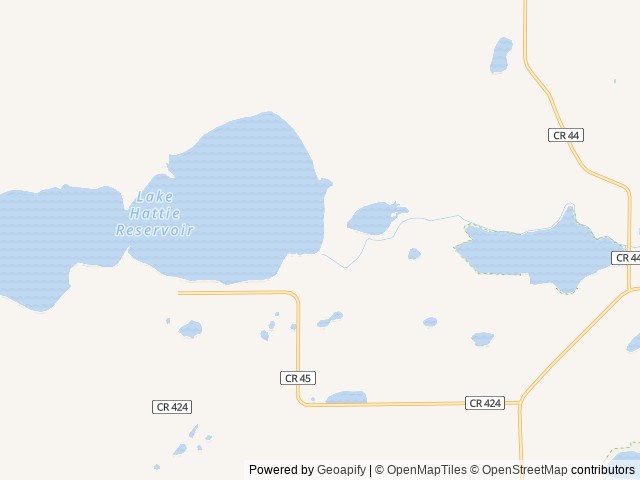 Map of Lake Hattie location at Rawlins, WY, United States