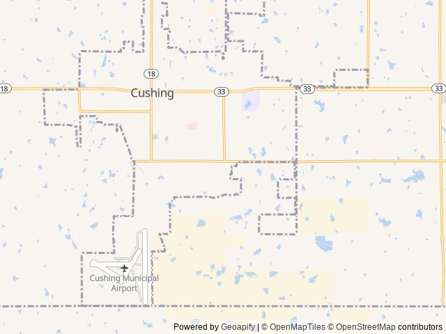 Map of Bell Creek RV Park location at Cushing, OK, United States