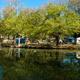 Pond with reflected trees and tents along the shoreline — scenic on-site water feature visible on the property page (page: https://www.woodsvalley.com/our-campgound/).