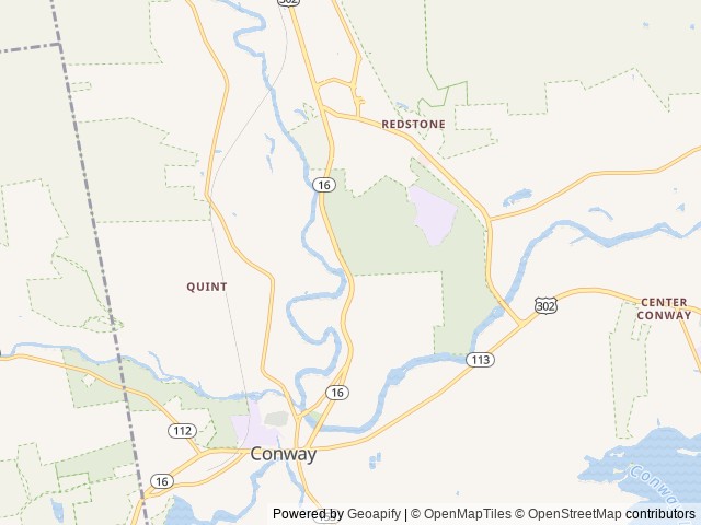 Map of The Beach Camping Area location at Conway, NH, United States