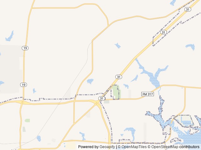 Map of Los Pines Tiny Home & RV Park location at Athens, TX, United States