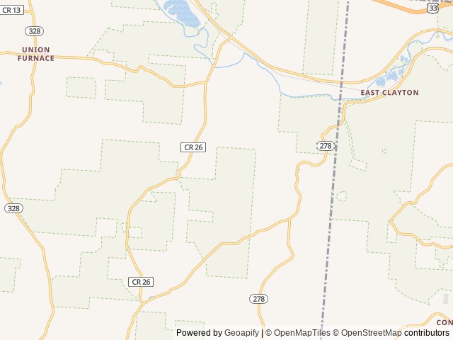 Map of Postcard Cabins Hocking Hills location at Nelsonville, OH, United States