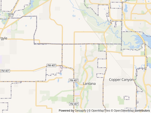 Map of Lantana RV Village location at Hickory Creek, TX, United States