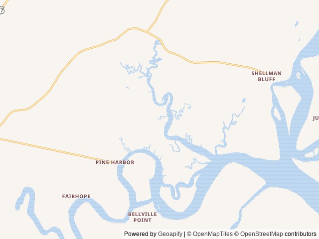 Map of Belle Bluff Island Campground location at Townsend, GA, United States