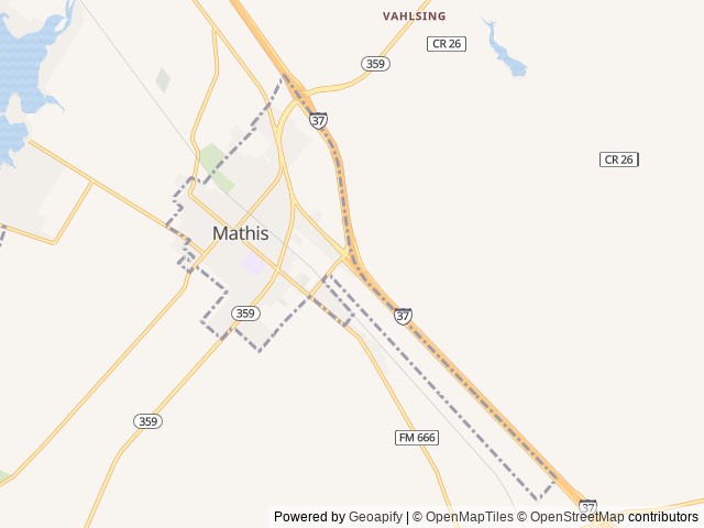 Map of Totem Pole RV Park location at Mathis, TX, United States