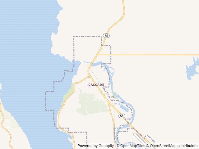 Map of Waters Edge RV Resort location at Cascade, ID, United States