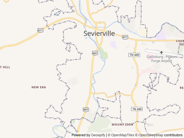 Map of Sun Outdoors Pigeon Forge location at Sevierville, TN, United States