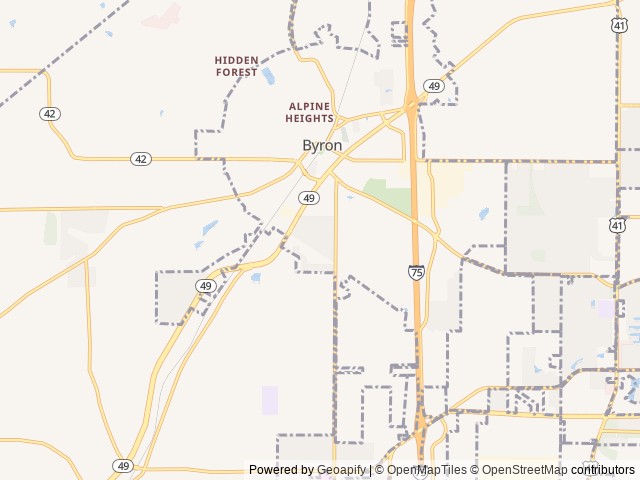 Map of Byron RV Park And Storage location at Byron, GA, United States