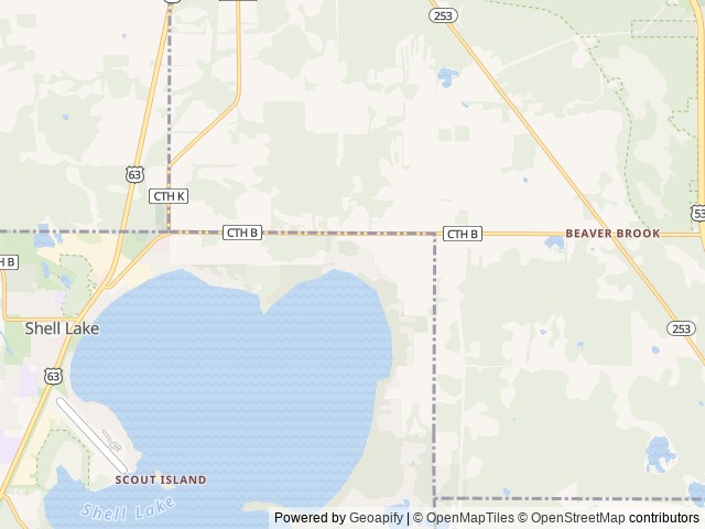 Map of Red Barn Campground location at Shell Lake, WI, United States