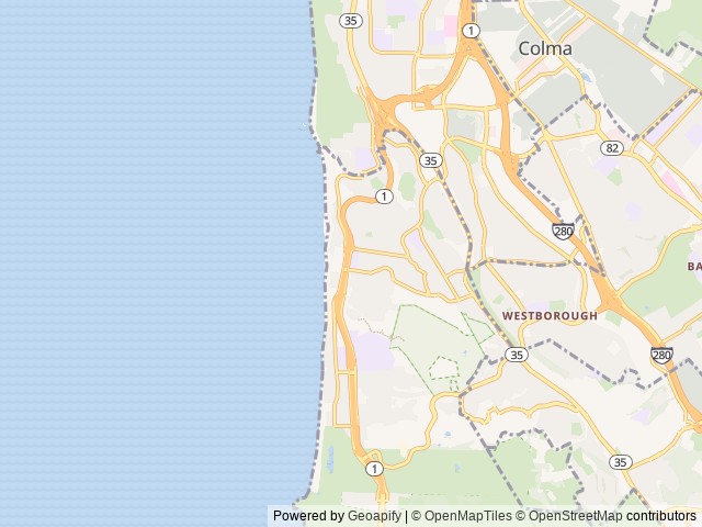 Map of San Francisco RV Resort location at Pacifica, CA, United States
