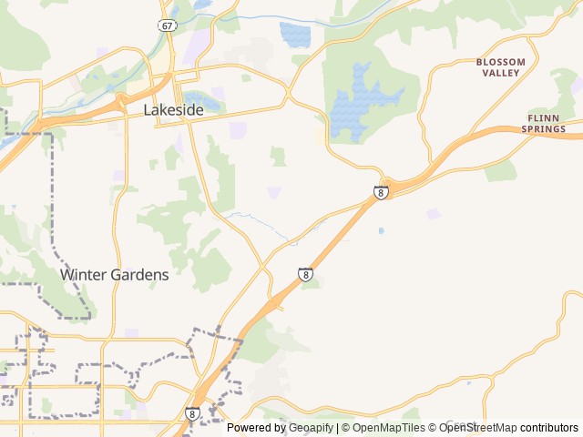 Map of Rancho Los Coches RV Park location at Lakeside, CA, United States