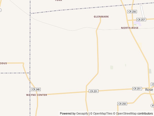 Map of Piney Woods Campground location at North Rose, NY, United States