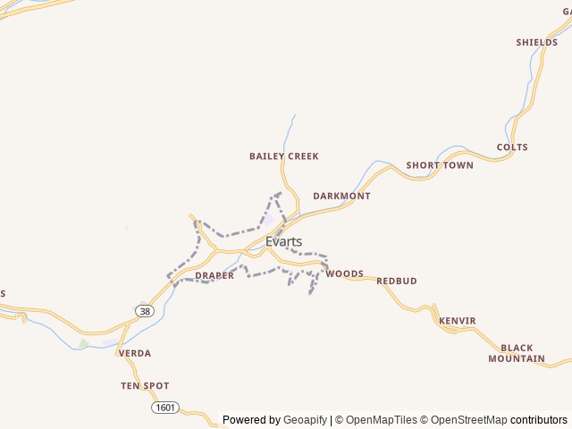 Map of North Evarts Campground - Black Mountain Offroad Adventure Area location at Evarts, KY, United States