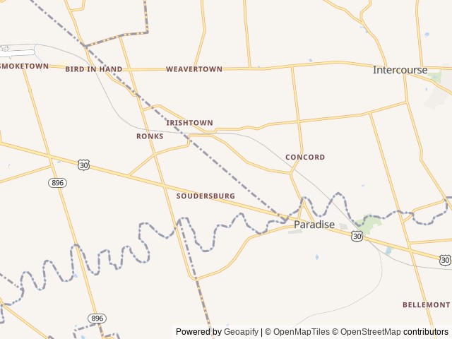 Map of Country Acres Campground location at Pennsylvania 17572, PA, United States