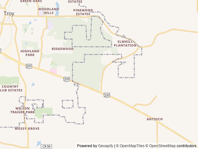 Map of Walnut Creek RV Park location at Troy, AL, United States