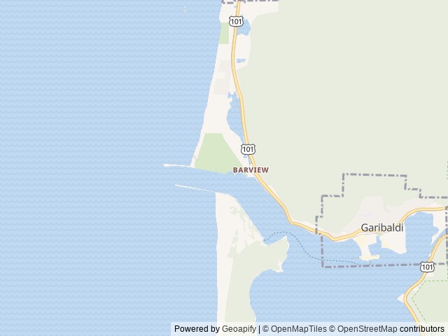 Map of Barview Jetty County Campground location at Rockaway Beach, OR, United States